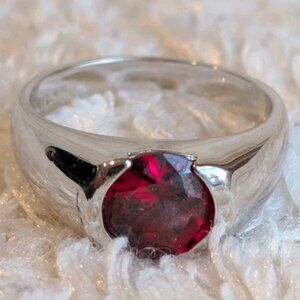Vintage Red Garnet Signet Ring Sterling Silver Unique Gemstone Natural Stone 7